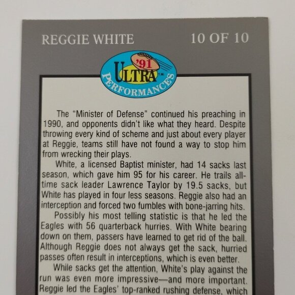 Philadelphia Eagles REGGIE WHITE Performances 1991 Fleer Ultra #10 of 10 - Picture 6 of 6